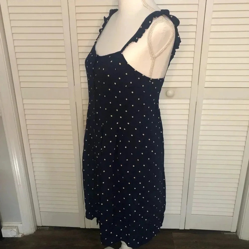 Madewell Boho Ruffle-strap Navy Polka Dot Button Down Sleeveless Sundres… - Picture 6 of 15